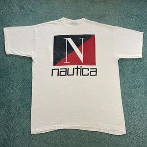 VINTAGE Nautica Big Logo Pocket T Shirt Adult Large Spell Out USA Mens 90s VTG